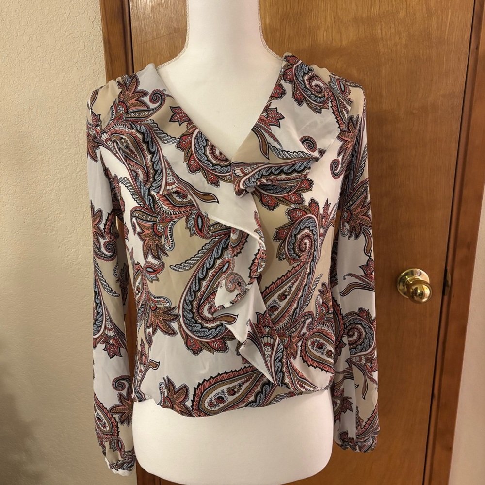 White House Black Market Paisley Ruffle Blouse